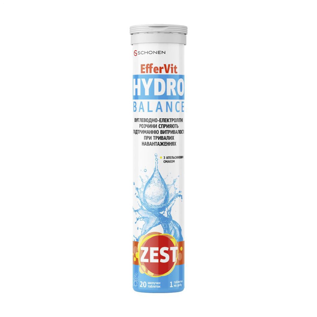 Вуглеводно-електролітні розчини Schonen Zest EfferVit Hydrobalance, 20 шипучих таблеток